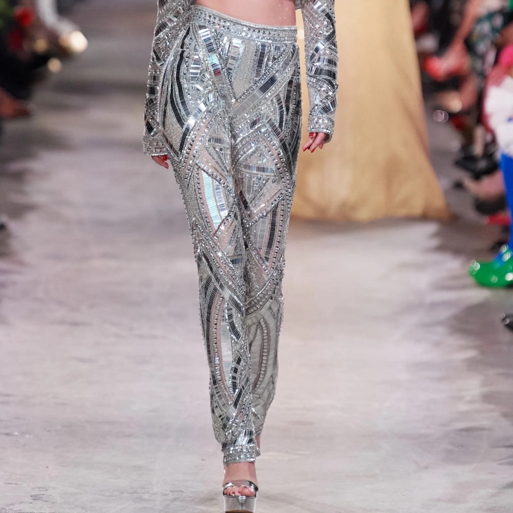 Naeem Khan Geometric Embellished Skinny Pants